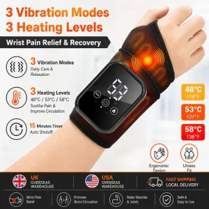 Wrist Massager with Heat Black Rechargeable Brace