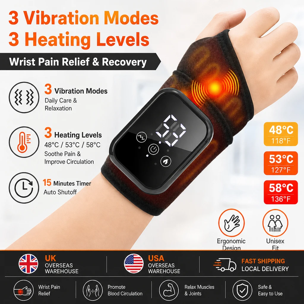 Wrist Massager with Heat Black Rechargeable Brace - Image 1